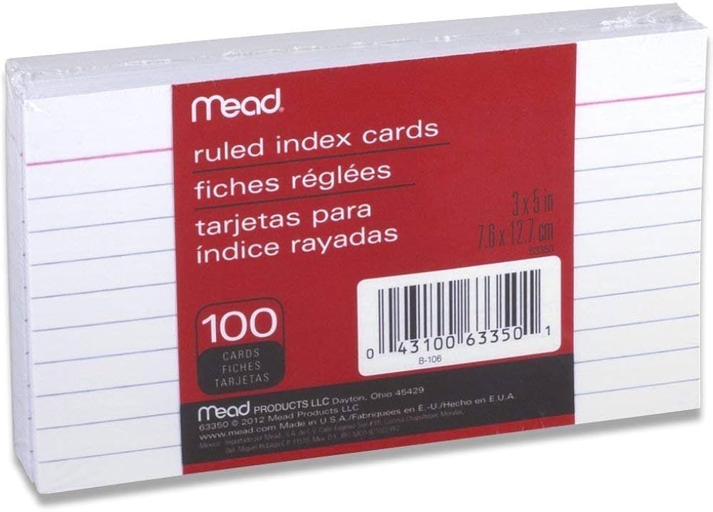 MEAD INDEX CARDS 3X5 RULED 100CT