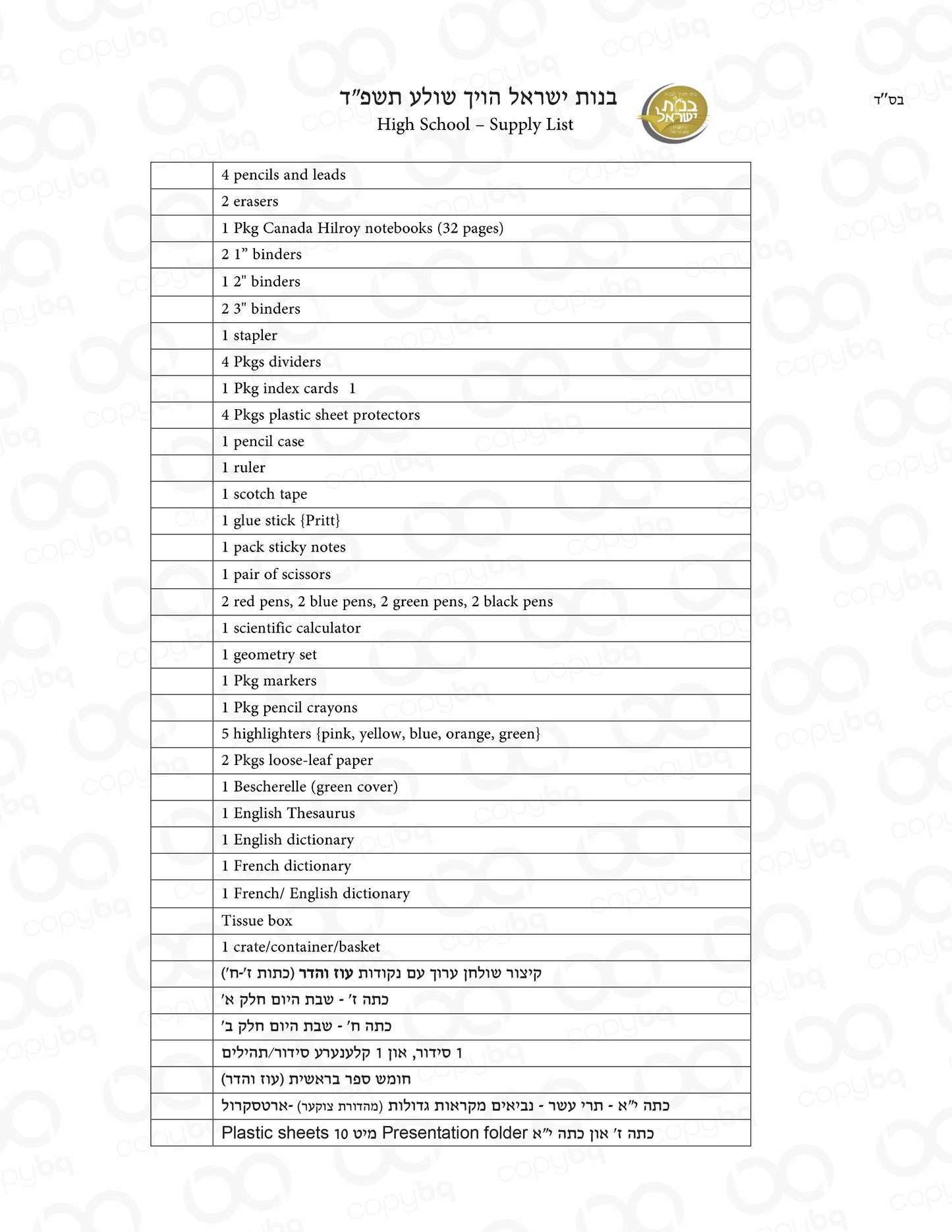 BYV HS List