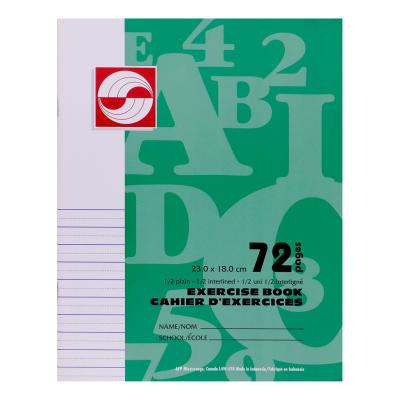 Exercise Book, 1/2 Plain & 1/2 Interlined, 9"x7", 72pg (#J)