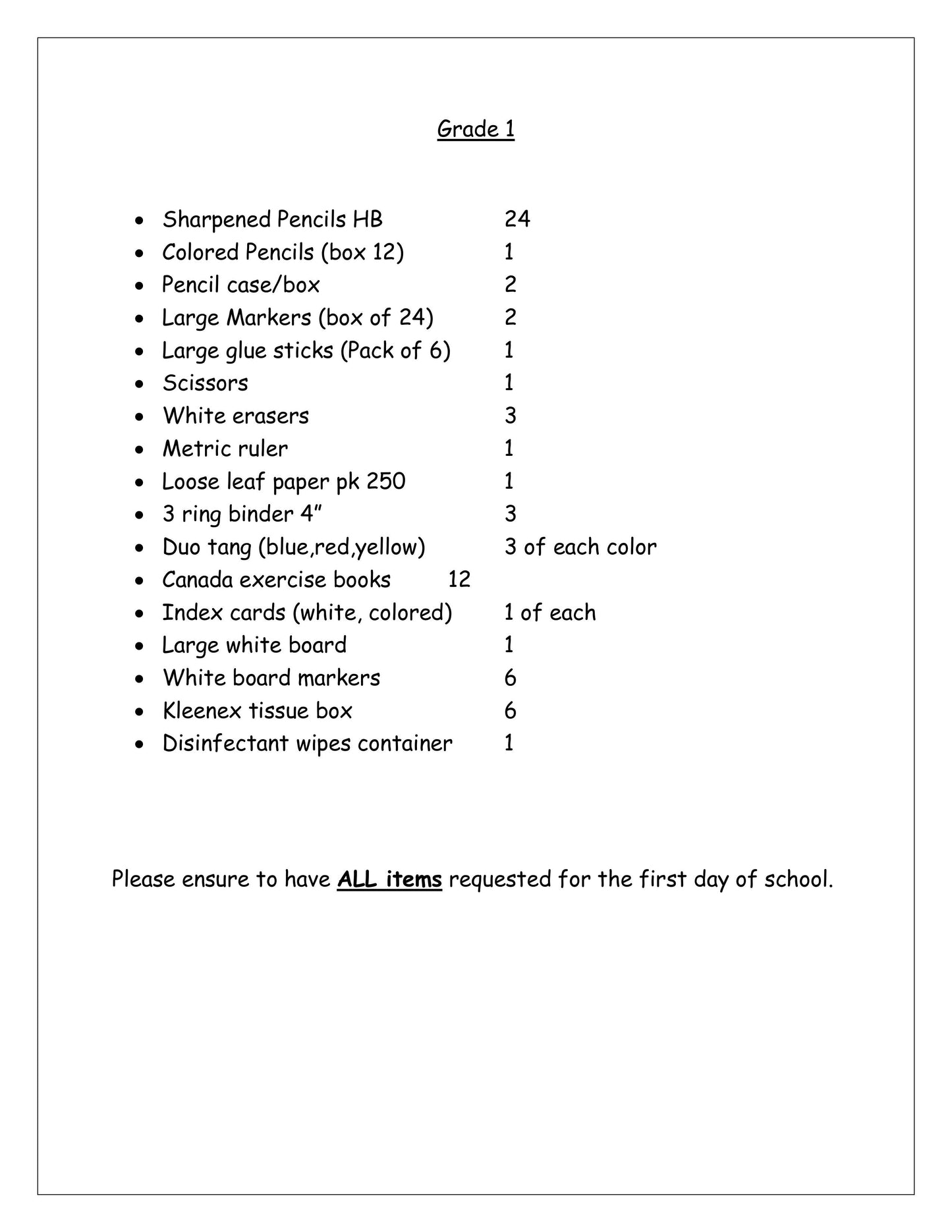 Mesifta Grade 1 List