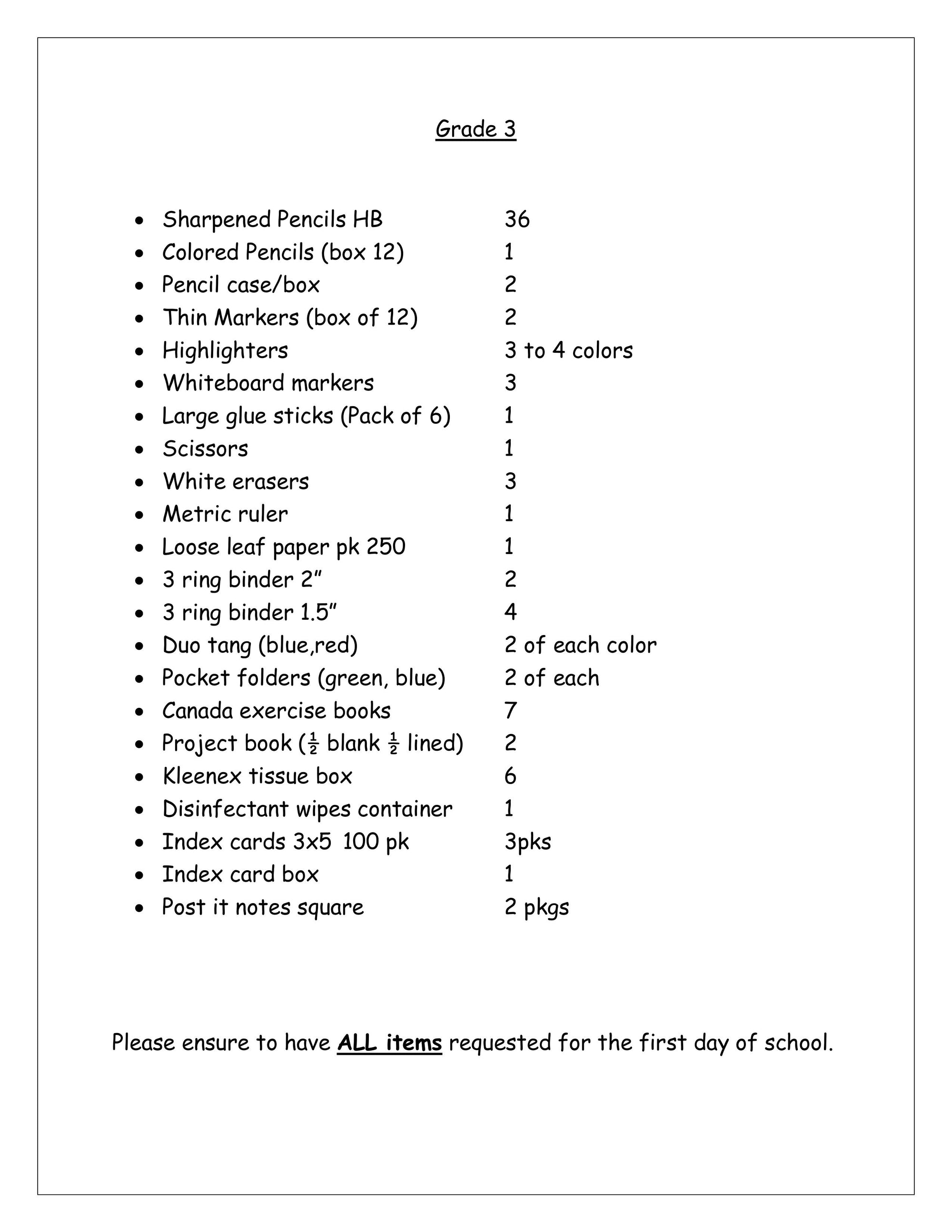 Mesifta Grade 3 List