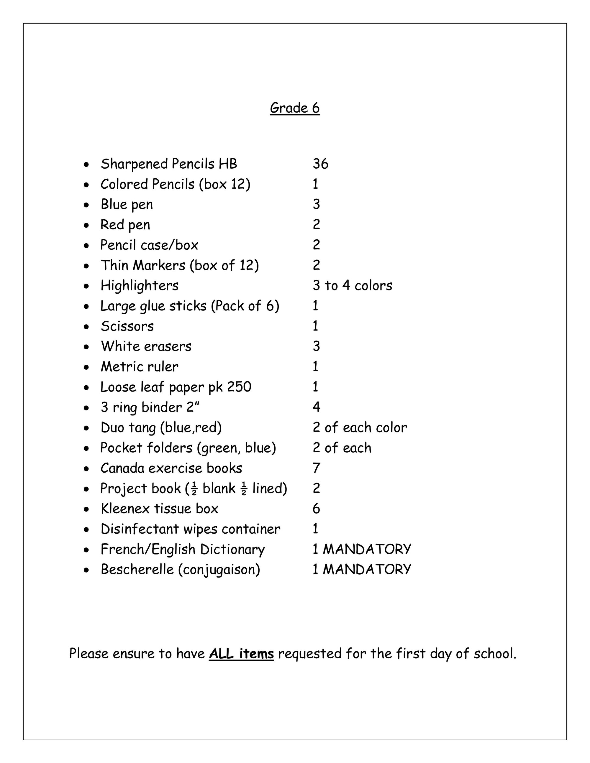 Mesifta Grade 6 List