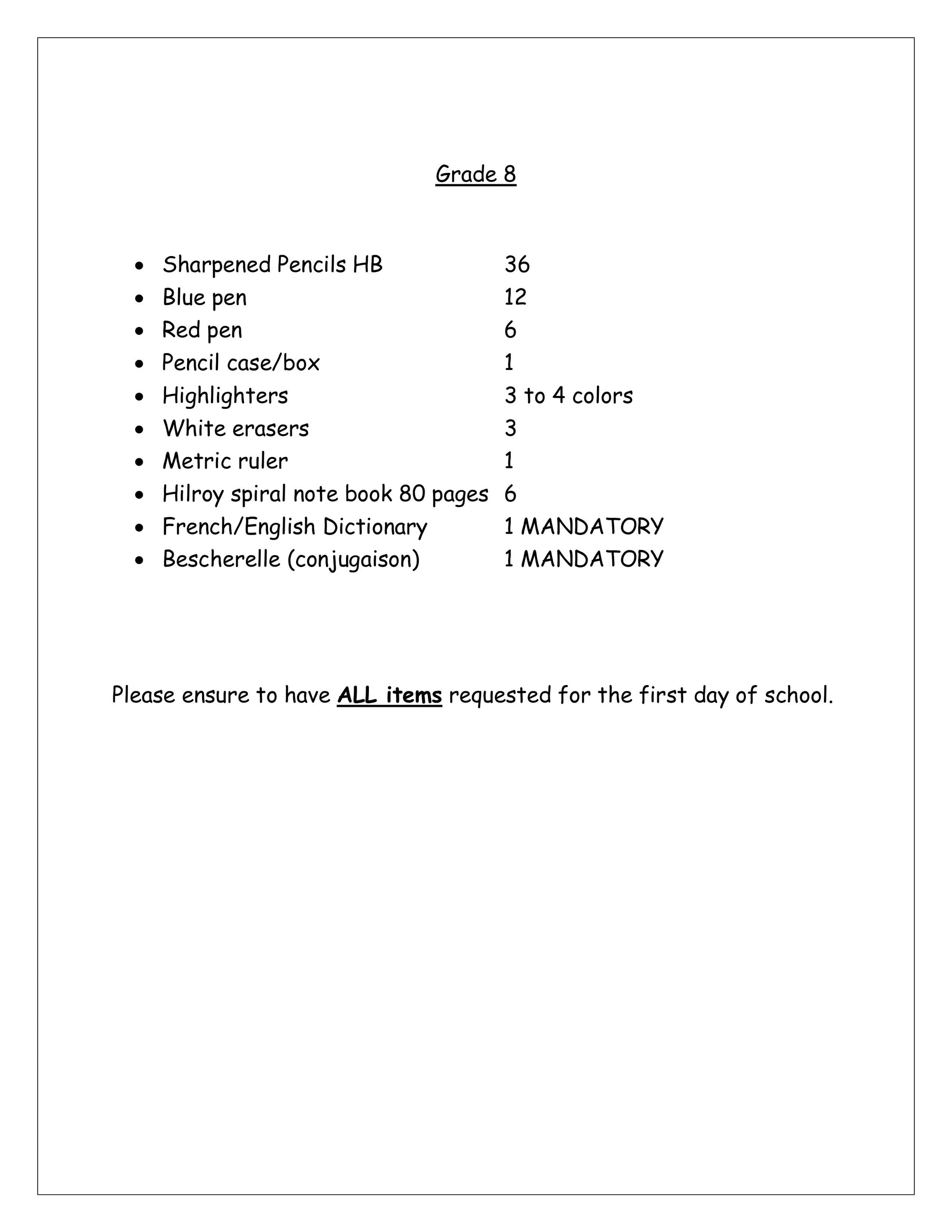 Mesifta Grade 8 List