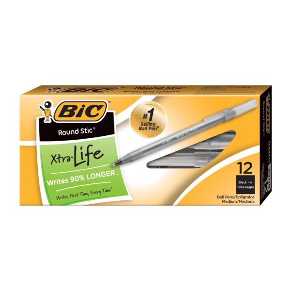 BIC Round Stic Ballpoint Pens, Medium Point, 1.0 mm 12pc